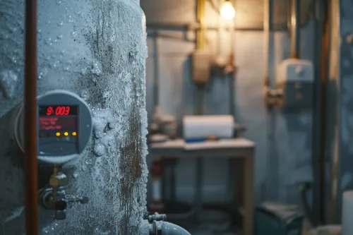 Accumulation de tartre dans un chauffe-eau réduisant l'efficacité et augmentant la consommation énergétique