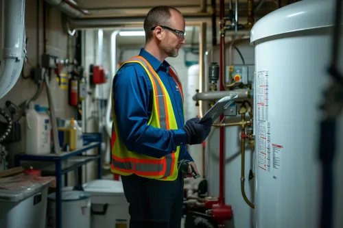 Accumulation de tartre dans un ballon d'eau chaude avec zoom sur les dépôts calcaires affectant l'efficacité énergétique