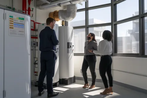 Chauffe-eau thermodynamique moderne installé dans une maison écologique pour des économies d'énergie significatives