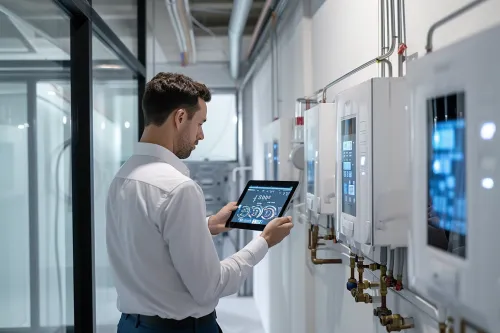 Chauffe-eau intelligent connecté avec affichage digital permettant le contrôle à distance et l'optimisation énergétique